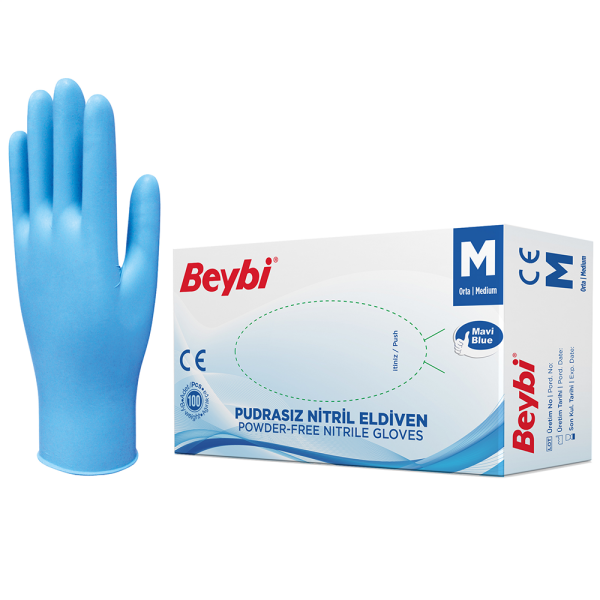 Beybi Pudrasız Mavi Nitril Eldiven - 100'lük Kutu