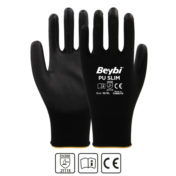 Beybi PU SLIM Poliüretan Kaplı Polyester Örme Eldiven