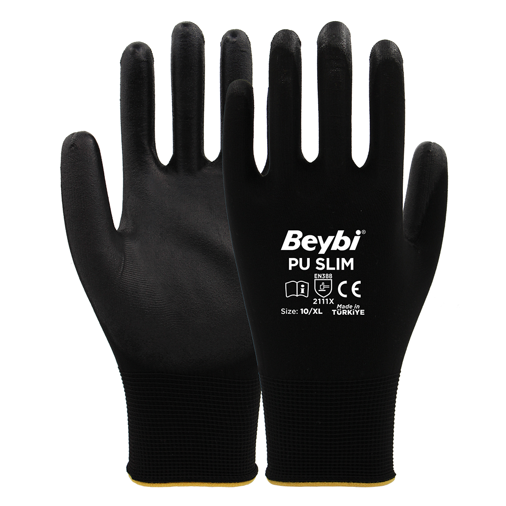 Beybi PU SLIM Poliüretan Kaplı Polyester Örme Eldiven NO: 7 - Koli