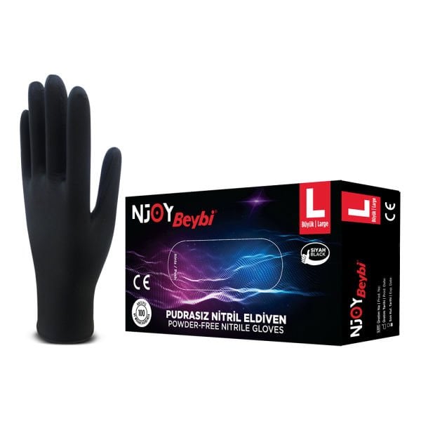 Beybi Njoy Pudrasız Siyah Nitril Eldiveni - 100'lük Kutu