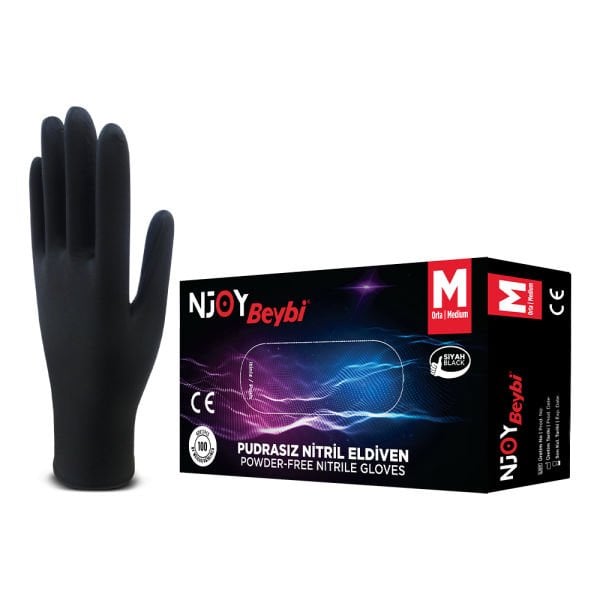 Beybi Njoy Pudrasız Siyah Nitril Eldiveni - 100'lük Kutu