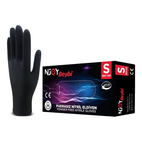 Beybi Njoy Pudrasız Siyah Nitril Eldiveni - 100'lük Kutu