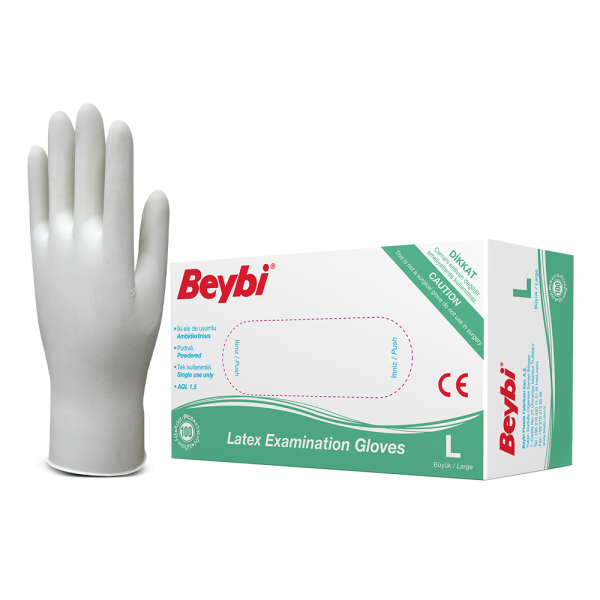 Beybi Pudralı Lateks Muayene Eldiveni - 100'lük Kutu