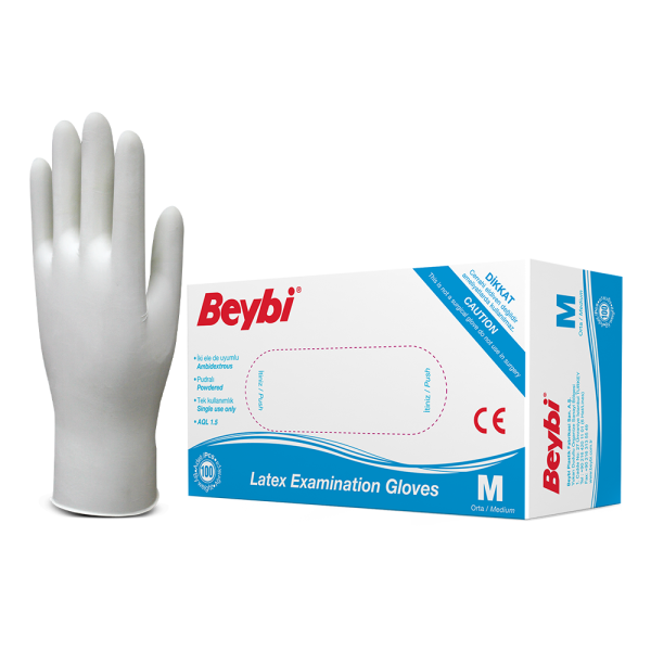 Beybi Pudralı Lateks Muayene Eldiveni - 100'lük Kutu Kutu - M