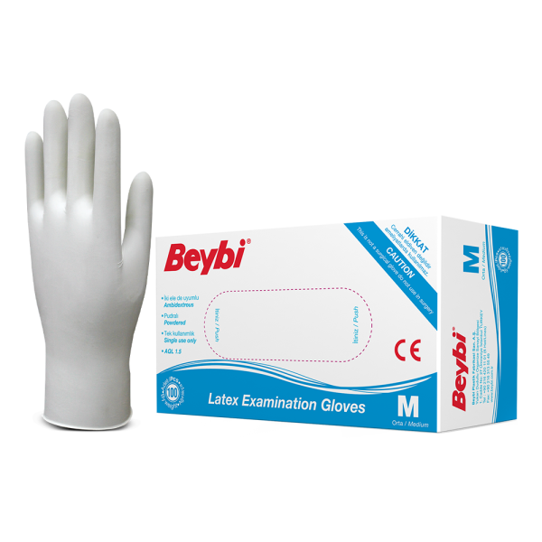 Beybi Pudralı Lateks Muayene Eldiveni - 100'lük Kutu