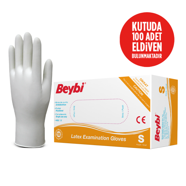 Beybi Pudralı Lateks Muayene Eldiveni - 100'lük Kutu