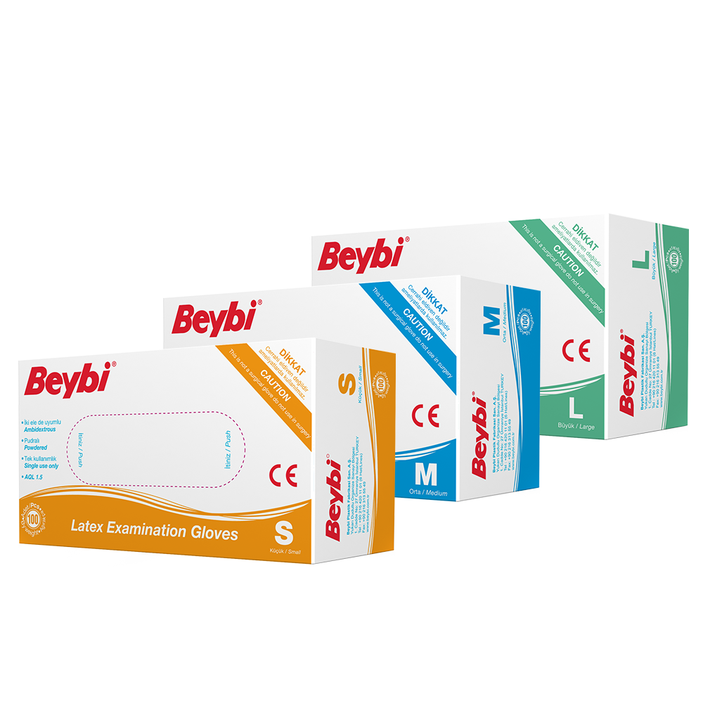 Beybi Pudralı Lateks Muayene Eldiveni - 100'lük Kutu Kutu - M