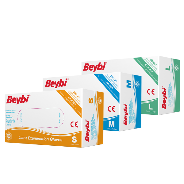 Beybi Pudralı Lateks Muayene Eldiveni - 100'lük Kutu