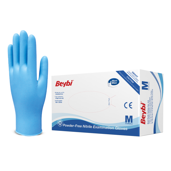 Pudrasız Mavi Nitril Muayene Eldiveni - 100'lük Kutu