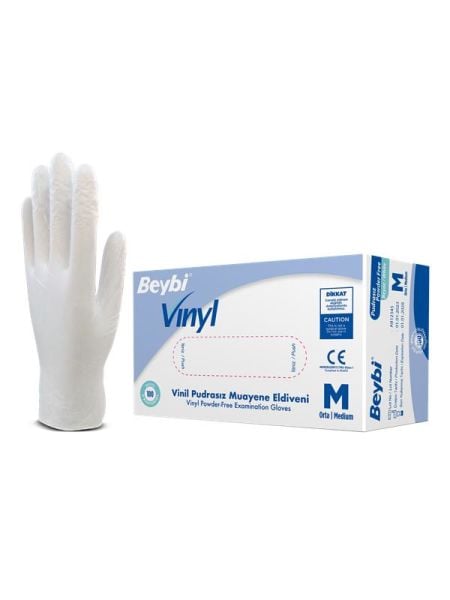 Pudrasız Vinil Muayene Eldiveni - 100'lük Kutu