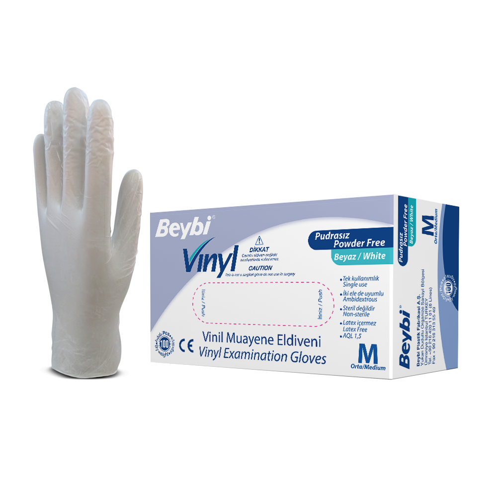 Beybi Pudrasız Vinil Muayene Eldiveni - 100'lük Kutu Kutu - M
