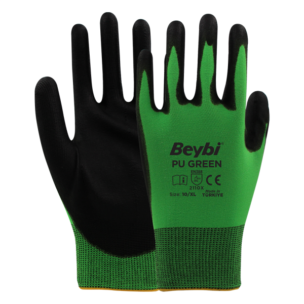 Beybi Pu Green Poliüretan Kaplı Polyester Örme Eldiven