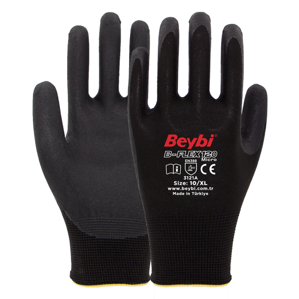 Beybi B-FLEX120 Micro 1/2 Köpük Nitril Kaplı Polyester Örme Eldiven 