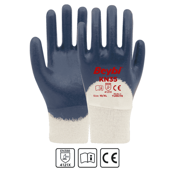 KN35 Yüksek Performanslı 3/4 Nitril Kaplı Pamuk Eldiven
