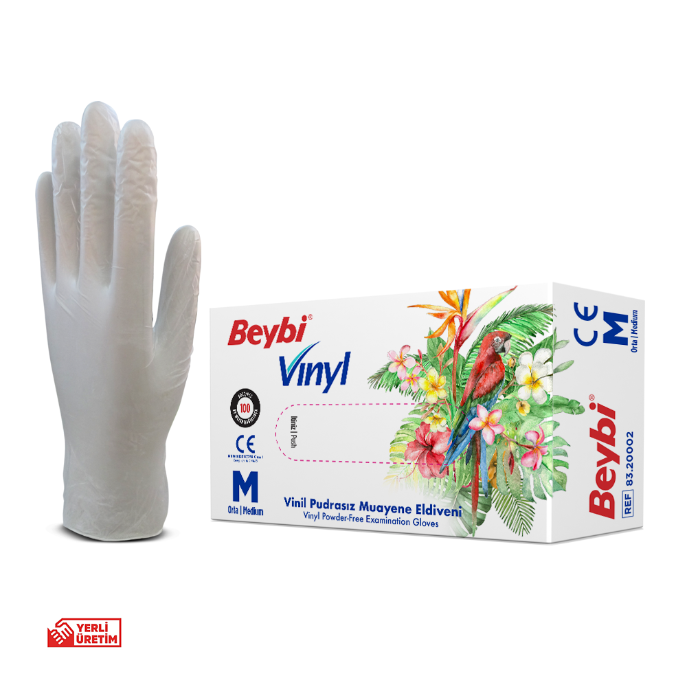 Beybi Vinil Pudrasız Muayene Eldiveni 100'lük Kutu M - Kutu