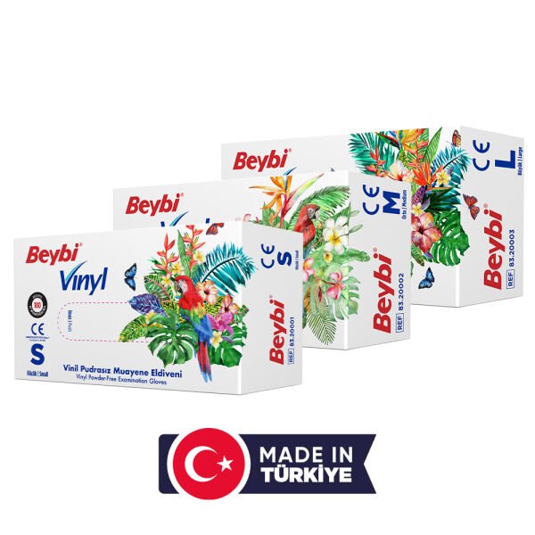 Beybi Vinil Pudrasız Muayene Eldiveni 100'lük Kutu