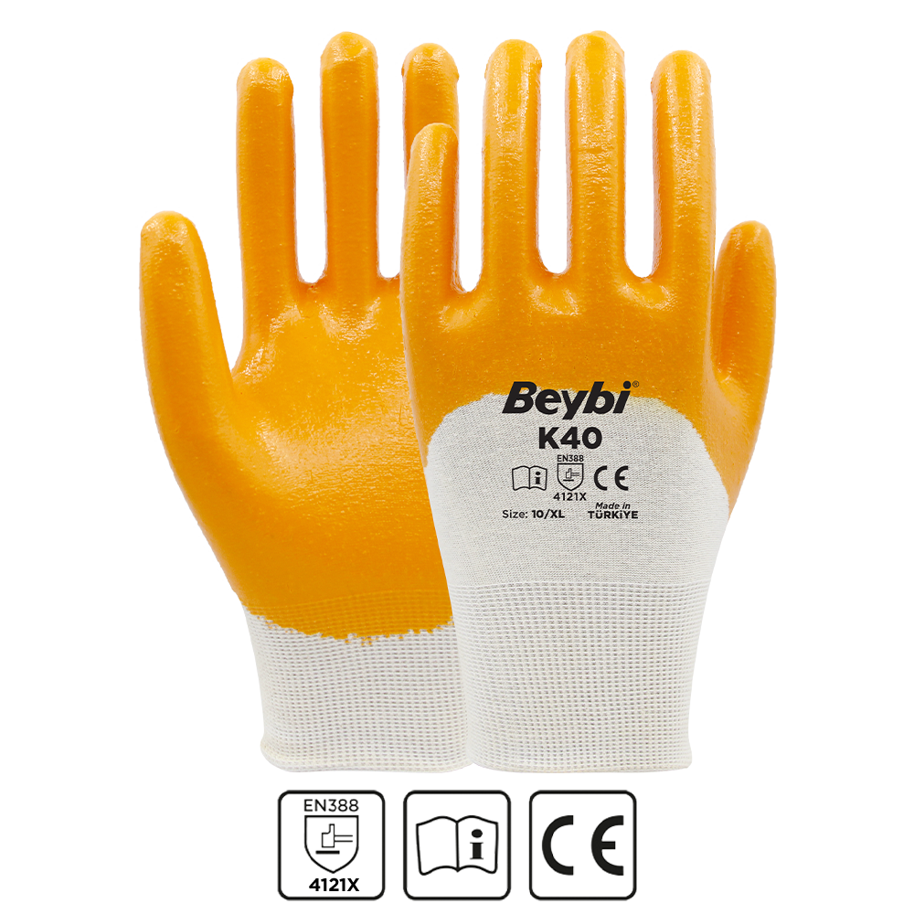 K40 Nitril Kaplı Pamuk ve Polyester Örgü Eldiven
