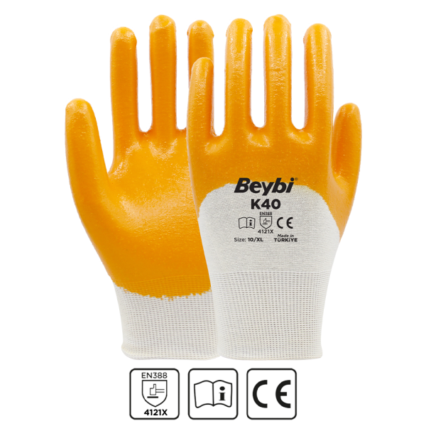 K40 Nitril Kaplı Pamuk ve Polyester Örgü Eldiven