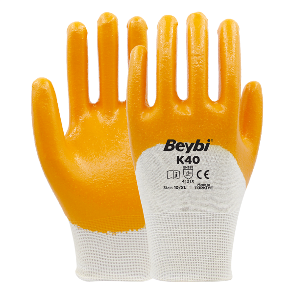 Beybi K40 3/4 Nitril Kaplı Pamuk ve Polyester Örme Eldiven
