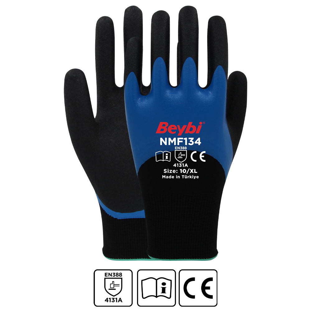 Beybi NMF134 Mikro Köpük Nitril Kaplı Polyester Örgü Eldiven NO: 10 - Çift