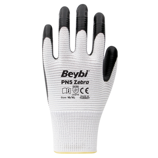 PN5 Zebra Polyester Örme Nitril Eldiven Koli - NO: 10 - Kırmızı\Siyah
