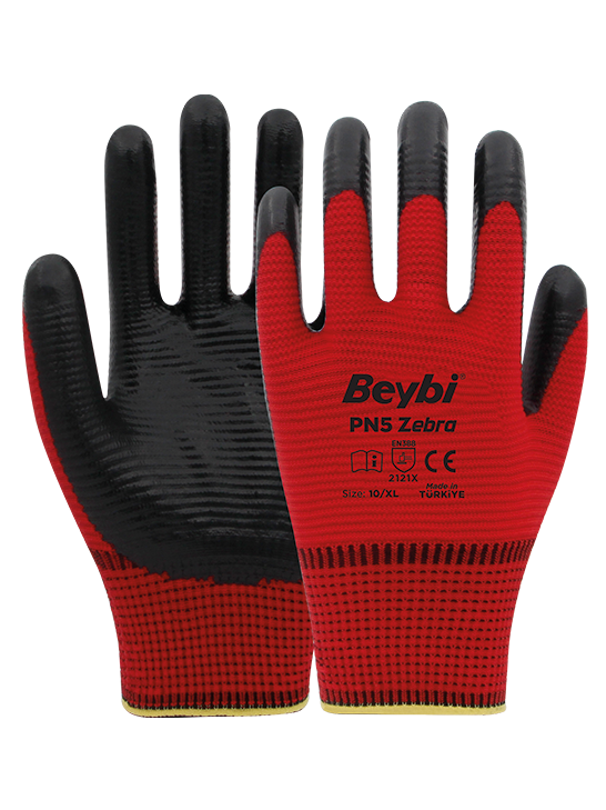 Beybi PN5 Zebra Polyester Örme Nitril Eldiven