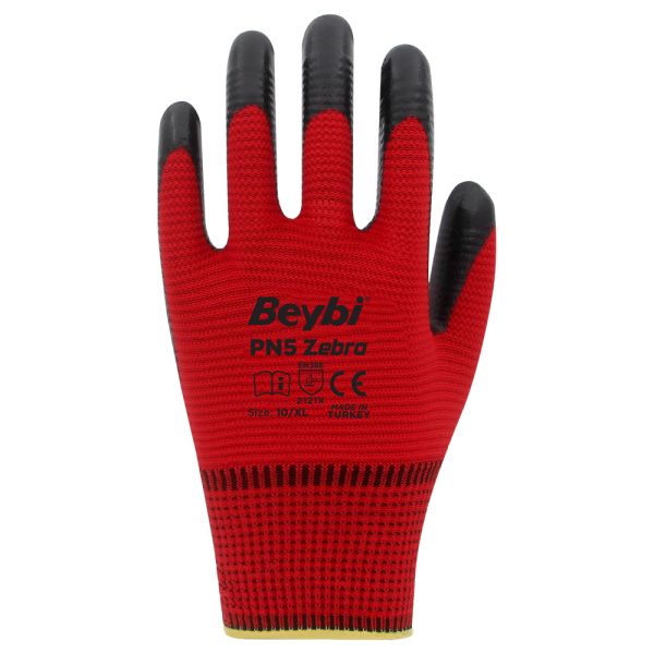 Beybi PN5 Zebra Polyester Örme Nitril Eldiven
