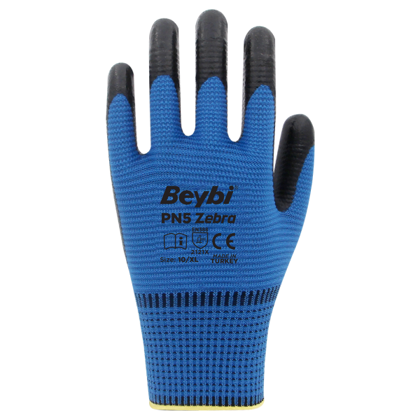 PN5 Zebra Polyester Örme Nitril Eldiven Koli - NO: 10 - Kırmızı\Siyah