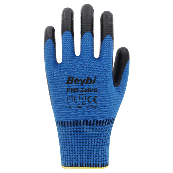 Beybi PN5 Zebra Polyester Örme Nitril Eldiven