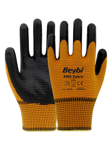 Beybi PN5 Zebra Polyester Örme Nitril Eldiven