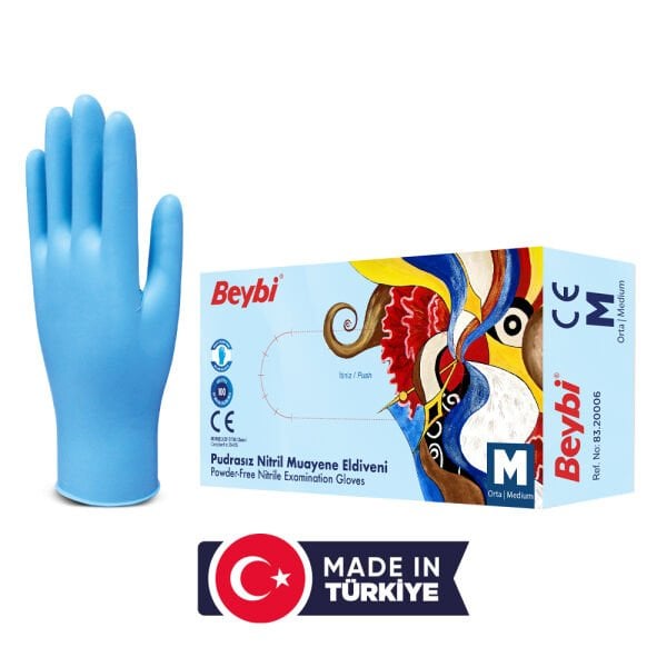 Beybi Pudrasız Mavi Nitril Muayene Eldiveni - 100'lük Kutu