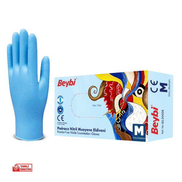 Beybi Pudrasız Mavi Nitril Muayene Eldiveni - 100'lük Kutu