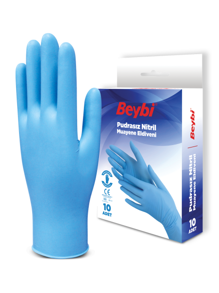 Beybi Pudrasız Mavi Nitril Muayene Eldiveni 10'luk Kutu