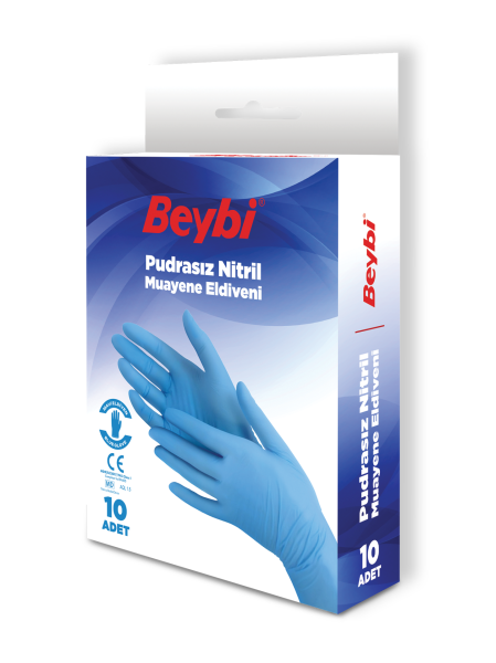 Beybi Pudrasız Mavi Nitril Muayene Eldiveni 10'luk Kutu