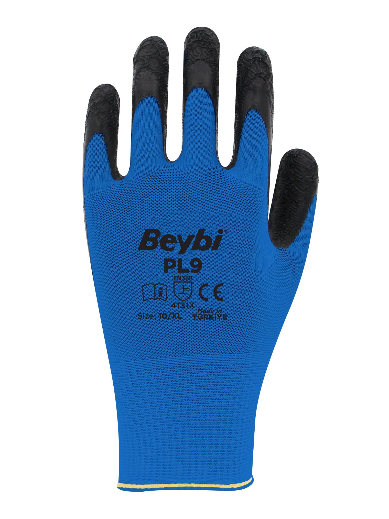 Beybi PL9 Polyester Örme Lateks Eldiven NO: 9 - Çift - Mavi\Siyah