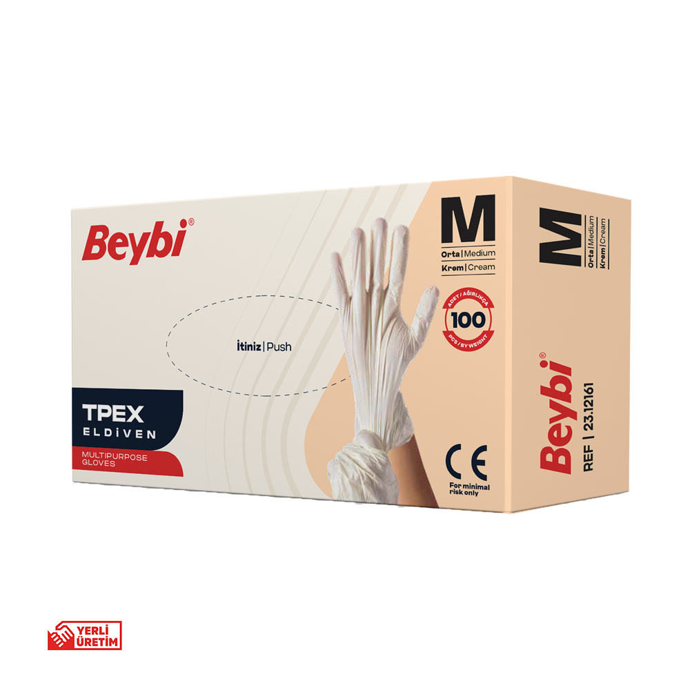 Beybi TPEX Eldiven Krem - 100'lük Kutu S - Koli