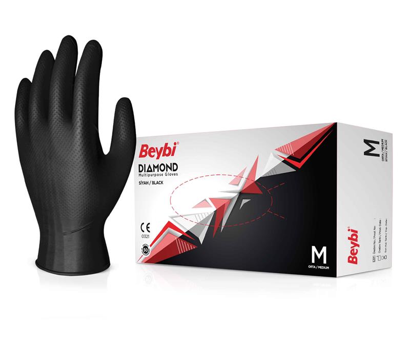 Beybi Diamond Siyah Nitril Eldiven - 100'lük Kutu