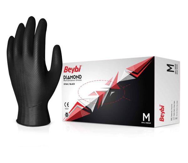 Beybi Diamond Siyah Nitril Eldiven - 100'lük Kutu